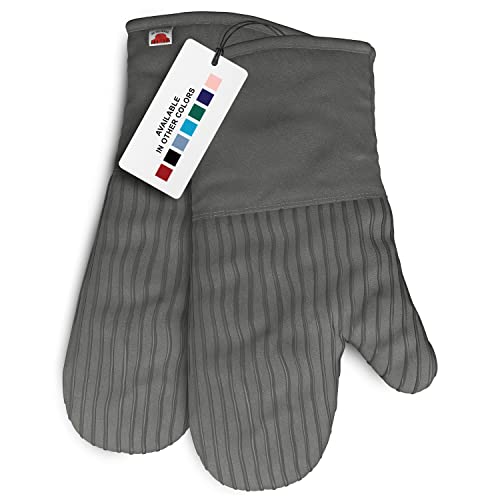 Silicone Oven Mitts - Gray Set of 2-12.5" - Heat Resistant to 536 F / 280 C Kitchen Gloves - Professional Grade Protection Hot Cooking Baking - color: Ashy