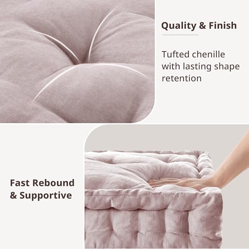 Intelligent Design Floor Pillow Meditation Cushion, 20x20 Blush | Sitting for Adults Yoga, Shredded Foam Filled, Chenille Tufted Cover, Handsewn Scalloped Edge, OEKO-TEX Certified - color: Blush