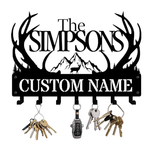 NIWAHO Deer Antlers Key Holder, Personalized Metal Key Rack Wall Mount with Name, Rustic Keys Hanger for Entryway, Vintage Hunting Lodge Decor, Personalized Farmhouse Gift for Men - color: Antlers