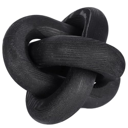 Wood Knot Decor -Coffee Table Decor Shelf Decor Table Books Hand Carved Home Decoration Boho Country Rustic Modern Shabby Chic Style Decor 3 Link Wooden Knot Chain Link Decor (Black) - color: Black