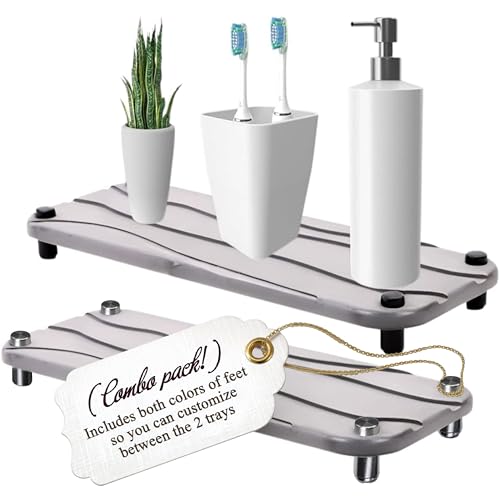 Diatomite Kitchen Stone Drying Tray, Light Grey | Sink Caddy, Kitchen Sink Organizer, Water Absorbing, Bathroom Counter Mat, Absorbent Soap Tray, Black Feet, Silver Feet - color: Light Gray