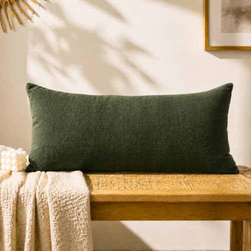 JoraLion Chenille Lumbar Pillow Covers 14X24 inch Moss Green | Solid Dyed Decorative Throw Pillow Covers, Plain Farmhouse Soft Chenille Cushion Case for Couch Sofa Bed Room, Pack of 1 - color: Moss Green, size: 24" x 14" (Pack of 1)