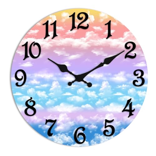 Round Wall Clock Silent Non-Ticking 8", Cloud Rainbow | Battery Operated Clock Home Decor for Living Room, Kitchen, Bedroom, and Office - color: Striped Blue Modern, size: 8in