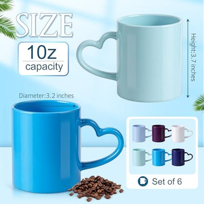 Pickmesh 10oz Coffee Mugs Set of 6, Blue Ceramic Stackable Mugs with Handle, Solid Color Stoneware Coffee & Tea Cups for Home Kitchen, Office, Latte, Cappuccino, Dishwasher Safe - color: Blue, style: Classic