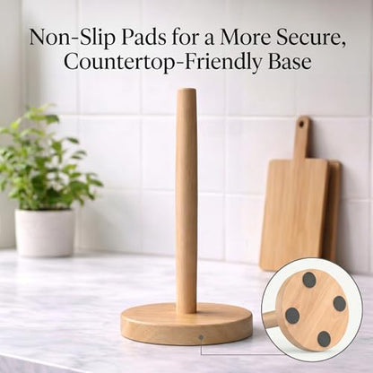 Wooden Paper Towel Holder for Countertop, Solid Beech Wood Stand with Non-Slip Base, Fits Standard Kitchen Rolls, Easy Assembly, Farmhouse Paper Towel Dispenser - size: Standard, style: Classic Beech