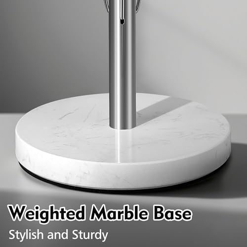 YIGII Heavy Marble Base Paper Towel Holder Countertop - Standing Paper Towel Roll Holder with Weighted Base, Papertowel Holder for Kitchen, White Marble - style: Silver & White Marble