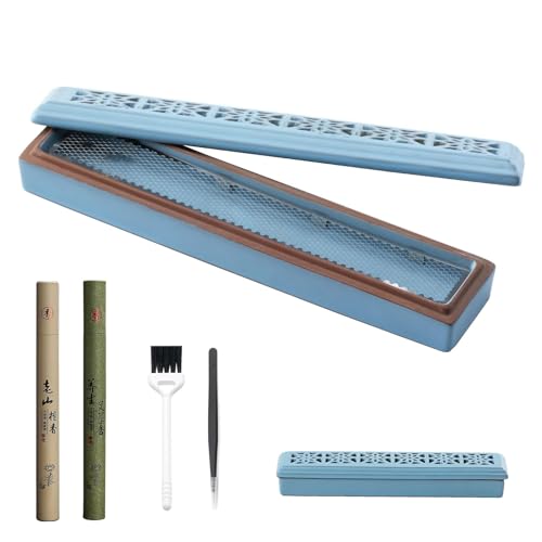 CEREMONY Incense Holder for Sticks, Ceramic Insence-Stick Holder Ash Catcher, Incense Holder Timkburner for Meditation Yoga Spa Room Incense Holder (Mesh-Blue) - color: Mesh-blue