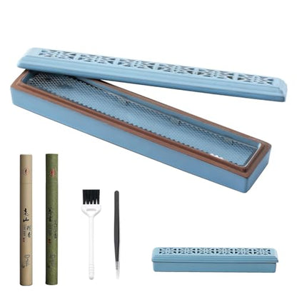 CEREMONY Incense Holder for Sticks, Ceramic Insence-Stick Holder Ash Catcher, Incense Holder Timkburner for Meditation Yoga Spa Room Incense Holder (Mesh-Blue) - color: Mesh-blue