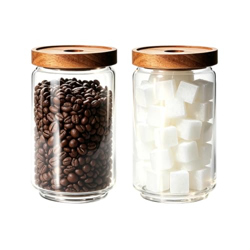 Glass Jars with Airtight Wood Lids - 25 OZ / 750 ML Kitchen Pantry Storage Containers, Decorative Canister for Chia Seed, Coffee Bean, Sugar, Spice, Cereal, Oats, Cookie, Candy, Tea, Nuts, Set of 2 - color: 25 oz (Set of 2)