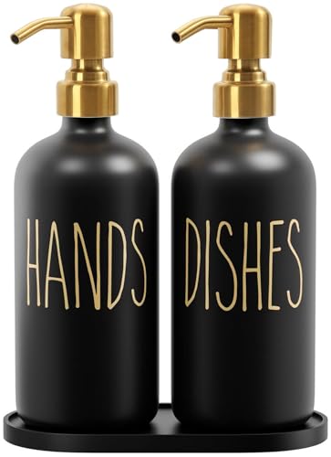 MOMEEMO Kitchen Soap Dispenser Set, Black & Gold | Contains Hand and Dish Soap Dispenser, Suitable for Black and Gold Kitchen Decor - color: H&d Black With Gold