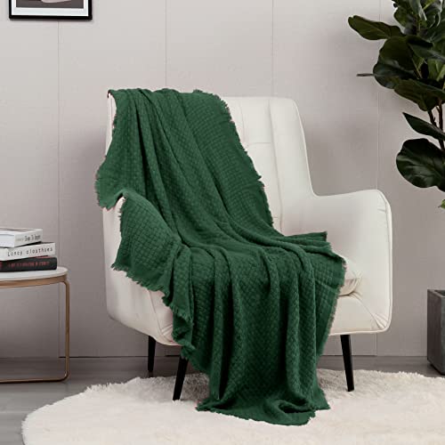 CREVENT Farmhouse Boho Knitted Throw Blanket for Couch Sofa Chair Bed Home Decoration, Soft Warm Cozy Light Weight for Spring Summer Fall (50''X60'' Christmas Green) - color: Christmas Green