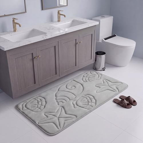 Tinideya Set of 2 Memory Foam Shell Starfish Bath Rugs Sets Ocean Beach Bathroom Mat Soft Absorbent Non Slip Floor Carpet for Coastal Bedroom Living Room Kitchen Entryway Indoor Decorations