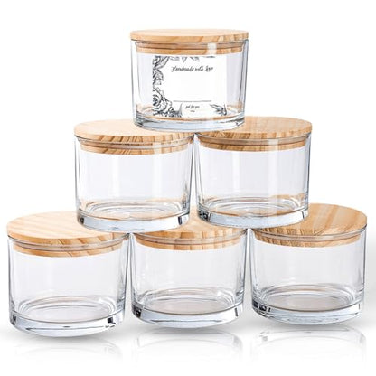 6 Pack Glass Candle Jars with Lids (16oz, Clear) - Large Candle Jars for 3 Wick Candles Making - Empty Candle Jars Containers - Candle Making Supplies Accessories include 16Pcs Candle Labels - color: Clear
