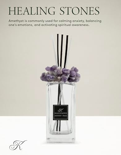 KALIFANO Luxury Glass and Amethyst Crystal Diffuser with Decorative Selenite Reeds - Premium Fragrance/Aroma Diffuser Bottle with Healing Effects (Essential Oils Not Included) - color: Amethyst
