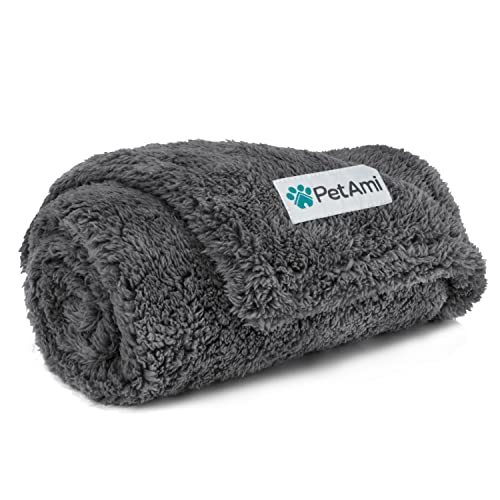 PetAmi Fluffy Sherpa Waterproof Dog Blanket for Medium Pet Cat 29x40, Grey | Soft & Warm & Washable; Leafproof Couch Sofa Protector for Small Medium Large Pet; Pee Proof Cover for Crate Kennel Car Seat - color: Grey, size: Medium (29x40)