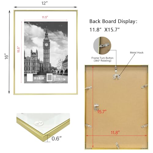 GOmaize Front Loading Aluminum alloy Gold Picture Frame 30x40cm Set of 2 Wall Mounting - color: Gold, size: A3