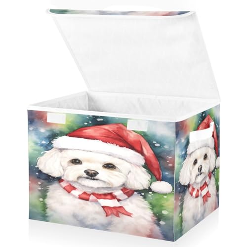 Christmas Baskets Collapsible Storage Bins with Lids, Christmas Dog Multicolor Storage Boxes Clothes Baskets for Organizing - color: Christmas 3