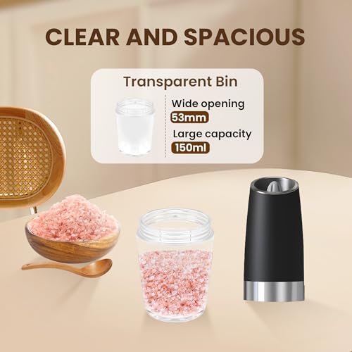Battery Gravity Salt Pepper Grinder Set, 2 Pack (Black) | Gravity Automatic Grinder With LED Light & Adjustable Roughness, Each Requires 6 AAA Batteries For Kitchen Daily Seasoning - color: Battery/Set/Black