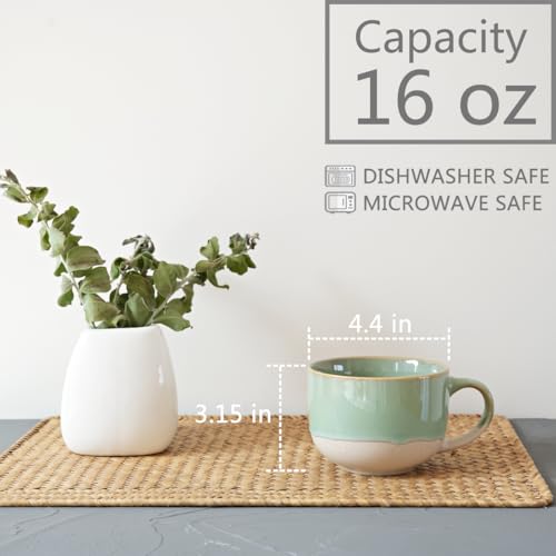 Bosmarlin Ceramic Coffee Mug Set of 4, 16 Oz, Coffee Cups with Big Handle, Microwave and Dishwasher Safe (Light Green) - color: Light Green