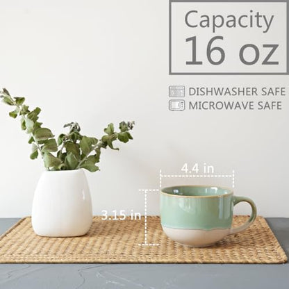 Bosmarlin Ceramic Coffee Mug Set of 4, 16 Oz, Coffee Cups with Big Handle, Microwave and Dishwasher Safe (Light Green) - color: Light Green