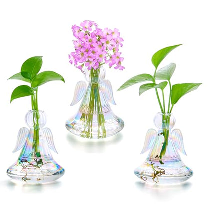 XXXFLOWER Plant Propagation Station Angel Glass Terrarium | Plant Starter Vases for Plant Cuttings Set of 3 Flower Vase for Hydroponics Plants Gifts for Plant Lovers Office Desk Decor - size: 3 Angel