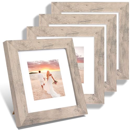 iRahmen 6x6 Picture Frame Set of 4 with High Definition Glass, Smoke Gray Frame Display 4x4 Pictures with Mat or 6 x 6 Without Mat, Wood Square Photo Frame for Wall Mount and Tabletop Display - color: Smoke Gray, size: 6X6