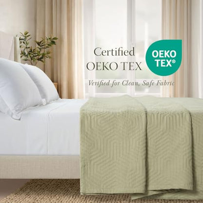 Threadmill Luxury Cotton Blankets for King Size Bed | All-Season Cozy 100% Cotton King Size Blanket | Aster Soft & Lightweight Coverlet fits California King Size Bed, 104x92 | Sage Green | 100% Cotton, Matelasse Pattern, 104x92 in, All-Season, Lightweight