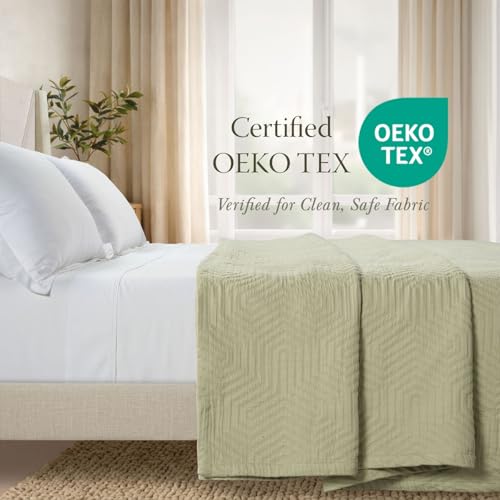 Threadmill Luxury Cotton Blankets for Queen Size Bed | All-Season 100% Cotton Queen Size Blanket | Aster Cozy Lightweight, Soft Breathable Coverlet fits Full Size Bed, 90x92 | Sage Green | 100% Cotton, Jacquard Pattern, 90x90 in, Breathable, All-Season, L