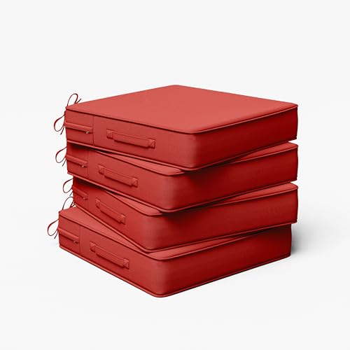 Outdoor Chair Cushion 19 x 19 x 4 Inches Patio Furniture Outdoor Waterproof Seat Cushion, Patio Chair Cushion with Handles and Ties, Square Dining Chair Cushion Set of 4, Red - color: Red, size: 19×19×4 in