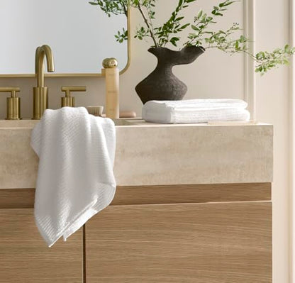 BOLL & BRANCH Turkish Ribbed Hand Towel Set, White | Set of 2 - 100% Organic Turkish Cotton - Soft Absorbent Quick Dry Luxury Spa Hand Towels, Textured Rib Weave - color: White, style: Turkish Ribbed