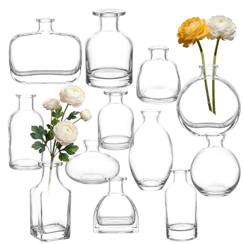 Mini Bud Vases As Wedding Centerpieces for Tables,Clear Bud Vases for Flowers,Small Flower Vases Suitable for Birthday Party,Anniversary,Wedding Reception,Baby Shower (Clear, 12 PCS) - color: 12pcs-2