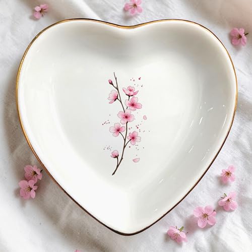 Birth Month Flower Ring Jewelry Dish Tray-Floral Ring Holder for Hippie,Nature,Pace-Birthday Gifts for Mom,Mother-in-law,Step Mom,Aunt,Grandma,Sister,Friends (3 - March (Cherry Blossom)) - style: 3 - March (Cherry Blossom)