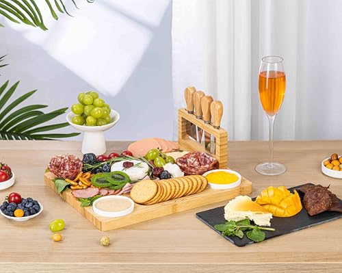 Charcuterie Board Gift Set with Large Embedded Removable Slate Serving Tray House Warming Gift New Home, Wedding Gifts for Couple, Bridal Shower Gift (Lightweight Charcuterie Board) - size: Lightweight Charcuterie Board