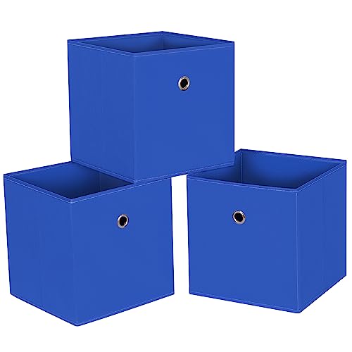 Foldable Storage Cubes Bins ,11 Inch Cloth Storage Cube Fabric Storage Box Cubes Organizer Baskets with Handles for Home Organizer Set of 3 (Dark Blue) - color: Dark Blue, size: 3 Pack