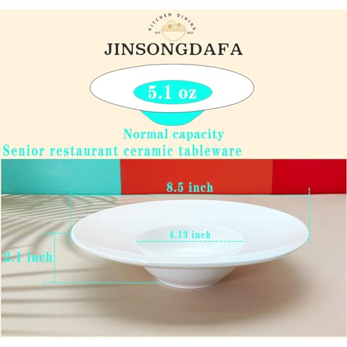 Ceramics Rimmed Soup Bowls 5.1 oz, White 8.5 inch Exquisite small soup plate Set of 4, Pasta plates With Rim is the best choice for hotels, kitchens, fine restaurants and gourmets - color: White, size: 8.5 Inch-5.1 oz