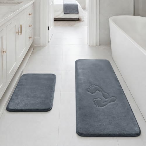 Bathroom Rugs Sets 2 Piece, Non-Slip & Quick Dry Bath Mat Set, Ultra Soft Velvet Bath Rugs for Bathroom, Toilet and Shower Floor, Grey - color: Grey, size: 17"x24"+20"x48"