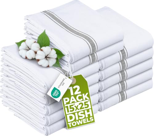 Utopia Towels Grey Dish Towels [12 Pack - 15 x 25 in] 100% Ring Spun Cotton | Highly Absorbent & Reusable Cleaning Bar, Tea, Kitchen and Dishcloths Set - 200 GSM - color: Grey
