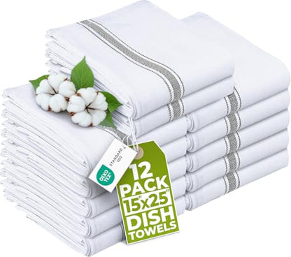Utopia Towels Grey Dish Towels [12 Pack - 15 x 25 in] 100% Ring Spun Cotton | Highly Absorbent & Reusable Cleaning Bar, Tea, Kitchen and Dishcloths Set - 200 GSM - color: Grey
