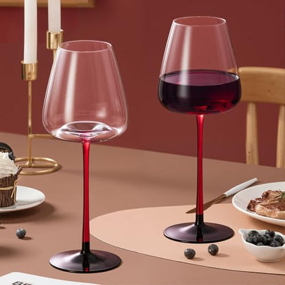 KAMMAK Crystal Red Wine Glasses Set of 2, 11.49 oz Stemmed Glasses, XY019 | Hand Blown, Bordeaux Wine Glasses, Thin Rim & Long Stem, Red & White, Daily Use, Wedding or Birthday Gift for Women - size: 8KPDSXY019