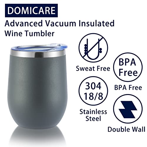 DOMICARE Stainless Steel Wine Tumbler Bulk with Lid, Personalized Insulated Tumblers Set, 12oz Travel Coffee Cups Pack of 1, Gray - color: Gray, size: 1 Count (Pack of 1)