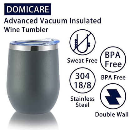 DOMICARE Stainless Steel Wine Tumbler Bulk with Lid, Personalized Insulated Tumblers Set, 12oz Travel Coffee Cups Pack of 1, Gray - color: Gray, size: 1 Count (Pack of 1)