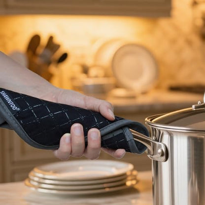 Oven Mitts and Pot Holders Sets 6pcs, Kitchen Oven Glove,High Heat Resistant 550 Degree Extra Long Oven Mitts and Potholders with Non-Slip Silicone Surface for Home Essentials (Grey) (Matte Black) - color: Black