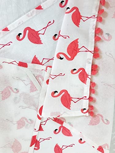 Summer Fun Kitchen Dish Towels Set, 3pc: Bright Colorful Cotton Towels with Fringe 2 Flamingo and 1 Solid Towel - color: Flamingo Pink
