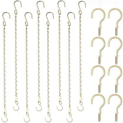 Hotop 8 Pcs Metal Hanging Chains with Ceiling Hooks, Garden Plant Hangers for Hanging Bird Feeders, Billboards, Chalkboards, Basket, Planters, Lanterns, Wind Chimes, Chain Hook DIY(12 Inch,Gold) - color: Gold, size: 12 Inch
