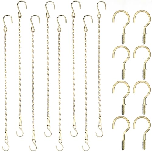 Hotop 8 Pcs Metal Hanging Chains with Ceiling Hooks, Garden Plant Hangers for Hanging Bird Feeders, Billboards, Chalkboards, Basket, Planters, Lanterns, Wind Chimes, Chain Hook DIY(12 Inch,Gold) - color: Gold, size: 12 Inch