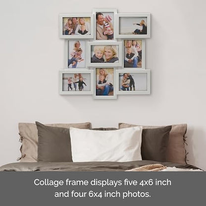 MELANNCO 18 x 18 Inch 9 Opening Photo Collage Frame, Displays Four 4x6 and Five 6x4 Inch Photos, White - color: White, size: 18 x 18 Inch