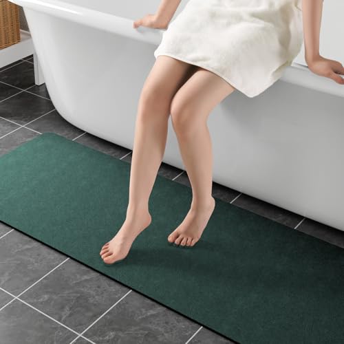 Extra Long Bath Rugs 59x17-Diatomaceous Earth Bath Mats for Bathroom,Green | Quick Dry Absorbing Diatomite Stone Bath Mat Rubber Non Slip Thin Bathroom Mat Fit Under Door, Bath Rugs for Bathroom Floors - color: Dark Green, size: 1'5" x 4'11" (Rectangular)