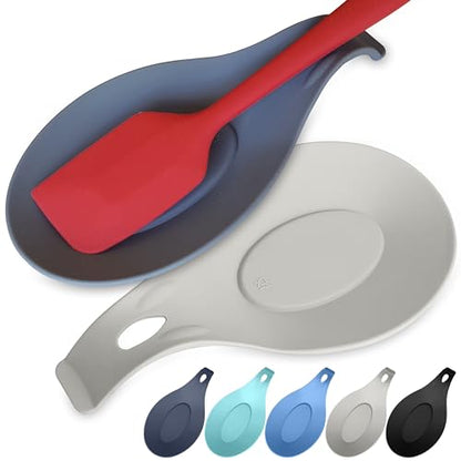 Silicone Spoon Rest for Stove Top, Set of 2, XL 9.2 Inch, DISHWASHER SAFE | NON-STICK Surface for Quick Cleanup, Non-Slip, Safe for Glass and Induction Cooktops, Raised Edges Catch Drips, Gray & Cream - color: Cool Gray&Cream Gray - 2 Pcs