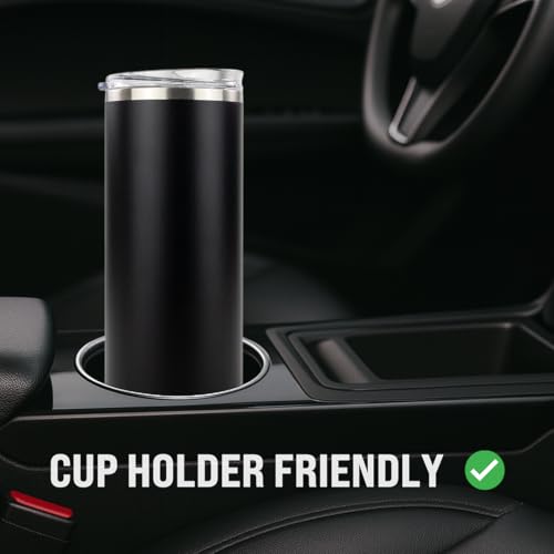 Hogg 20 oz Skinny - Black, Powder Coated Tumblers for Laser Engraving, Engravable Tumblers Bulk, Stainless Steel Cups Bulk, Insulated Cups with Lids - color: Black