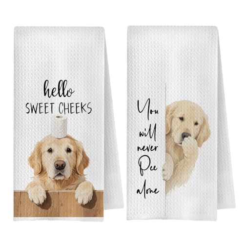 Funny Golden Retriever Bathroom Hand Towels, Gifts for Golden Retriever Lovers, Hello Sweet Cheeks Dog Decorative Hand Towel for Bathroom Washroom Restroom, 16x24 Inch Set of 2 - color: Golden Retriever